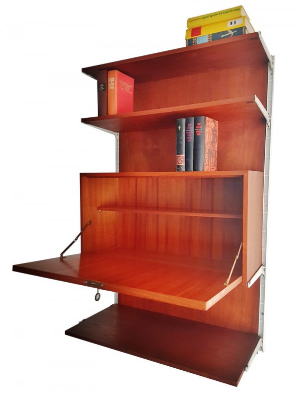 Teakholz, Regalsystem, String, Teak Rückwand, Sekretär, Mid Century, 1960er, Vintage