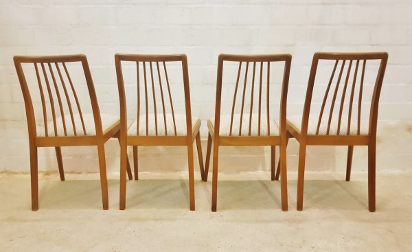6er-Set, Stühle, Dining Chairs, Sprossen, ergonomisch, Kirschholz, 1960, Mid Century, Wollbezug, Danish Design, Designklassiker, Vintage