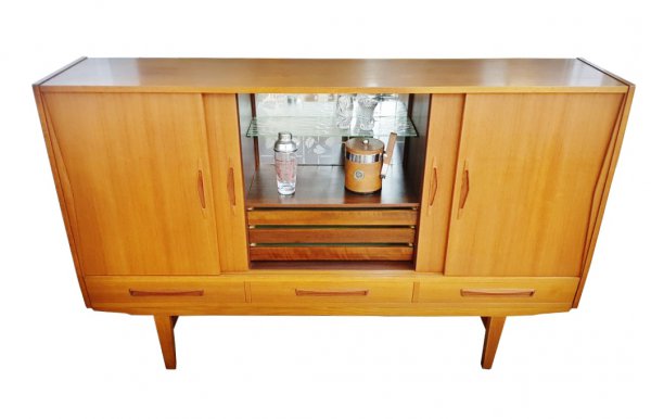 Highboard, Barschrank, Minibar, Vintage, 1960er, 1960's, Teak, Danish Design, Sweden, Schiebtüren, Sideboard