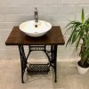 Vintage Waschtisch, Retro Waschtisch, Waschbecken, Aufsatzwaschbecken, Nähtisch, Nähmaschine, Singer, weiß, Porzellan, Eiche, Mid Century, alter Waschtisch, Gäste WC, Retro Waschbecken