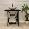 Vintage Waschtisch, Retro Waschtisch, Waschbecken, Aufsatzwaschbecken, Nähtisch, Nähmaschine, Singer, weiß, Porzellan, Eiche, Mid Century, alter Waschtisch, Gäste WC, Retro Waschbecken