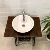 Vintage Waschtisch, Retro Waschtisch, Waschbecken, Aufsatzwaschbecken, Nähtisch, Nähmaschine, Singer, weiß, Porzellan, Eiche, Mid Century, alter Waschtisch, Gäste WC, Retro Waschbecken