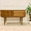 Mid Century Anrichte, Kommod, Vintage, Nussbaum, hell, 1960, 60er, 1959, Danish Design, hoch, 2 Schubladen, verschließbare Klappe