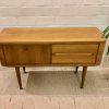 Mid Century Anrichte, Kommod, Vintage, Nussbaum, hell, 1960, 60er, 1959, Danish Design, hoch, 2 Schubladen, verschließbare Klappe