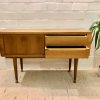 Mid Century Anrichte, Kommod, Vintage, Nussbaum, hell, 1960, 60er, 1959, Danish Design, hoch, 2 Schubladen, verschließbare Klappe