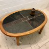 Teakholz Couchtisch, Coffeetable, Tue Poulsen, Made in Denmark, Danish Design, Vintage, Mid Century, Teak, Keramik, Schiefer, handmade, Handarbeit, 1970, hell, Granit, Mosaik, Fliesen, Designklassiker, Designer, Dyrlund
