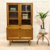 Vitrinen Highboard, Vintage 1970, Mid Century, Hochschrank, Eiche, 70er, Glastüren, Geschirrschrank, Bücherschrank, hell, verschließbar, zweiteilig, konische Füße