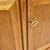 Vitrinen Highboard, Vintage 1970, Mid Century, Hochschrank, Eiche, 70er, Glastüren, Geschirrschrank, Bücherschrank, hell, verschließbar, zweiteilig, konische Füße