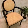 Vintage, Clubstühle, gelb-schwarz, Holz, Leder, Mid Century, 1970, runde Rückenlehne