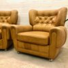 Vintage Clubsessel, Leder gelb, Echtleder, Lounge Sessel, Curry, Senf, 1960, 1970, Mid Century, Vintage, auf Rollen, Designklassiker, Mid Century Möbel, Vintage Möbel