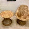 Vintage Korbsessel mit Tisch, Ratten, Mid Century, 1970, CLubsessel, Loungsessel, Rattansessel, Basket chair, runder Tisch, Hochlehner, Mid Century Möbel, Vintage Möbel, Designklassiker