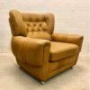 Vintage Clubsessel, Leder gelb, Echtleder, Lounge Sessel, Curry, Senf, 1960, 1970, Mid Century, Vintage, auf Rollen, Designklassiker, Mid Century Möbel, Vintage Möbel