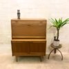 Vintage Sekretär, helles Eichenholz, eckig, schlicht, beleuchtet, Türen, Schubladen, Mid Century Möbel, Designklassiker, 1970er, 60er