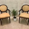 Vintage, Clubstühle, gelb-schwarz, Holz, Leder, Mid Century, 1970, runde Rückenlehne