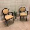 Vintage, Clubstühle, gelb-schwarz, Holz, Leder, Mid Century, 1970, runde Rückenlehne