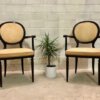 Vintage, Clubstühle, gelb-schwarz, Holz, Leder, Mid Century, 1970, runde Rückenlehne