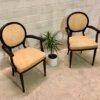 Vintage, Clubstühle, gelb-schwarz, Holz, Leder, Mid Century, 1970, runde Rückenlehne