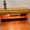 Vintage Sekretär, helles Eichenholz, eckig, schlicht, beleuchtet, Türen, Schubladen, Mid Century Möbel, Designklassiker, 1970er, 60er