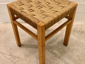 Vintage Geflecht-Hocker, 1970's, Kirschholz, hell, Vintage, Mid Century, 1960's