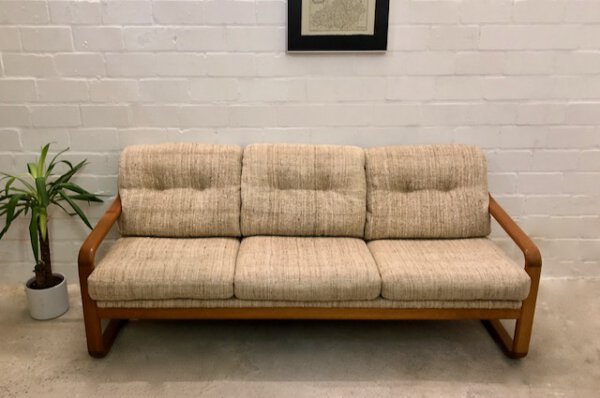 Vintage Teakholz-Garnitur HS Design, Danish 1970er, Teak, helle Bezüge, Wollbezug, Mid Century, 1960, Vintage Möbel, Made in Denmark, Danish Design