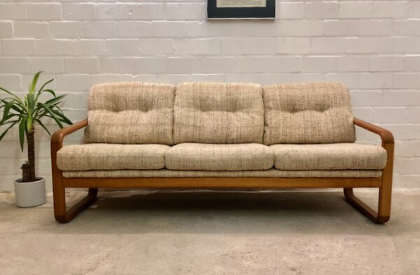 Vintage Teakholz-Garnitur HS Design, Danish 1970er, Teak, helle Bezüge, Wollbezug, Mid Century, 1960, Vintage Möbel, Made in Denmark, Danish Design