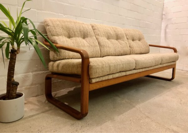 Vintage Teakholz-Garnitur HS Design, Danish 1970er, Teak, helle Bezüge, Wollbezug, Mid Century, 1960, Vintage Möbel, Made in Denmark, Danish Design