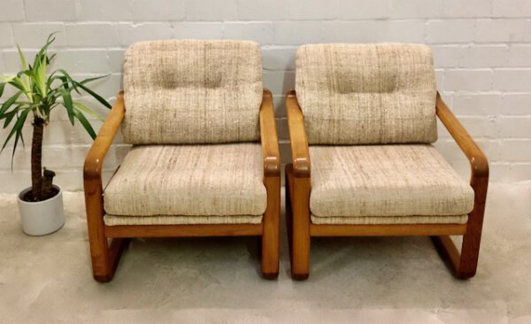 Vintage Teakholz-Garnitur HS Design, Danish 1970er, Teak, helle Bezüge, Wollbezug, Mid Century, 1960, Vintage Möbel, Made in Denmark, Danish Design