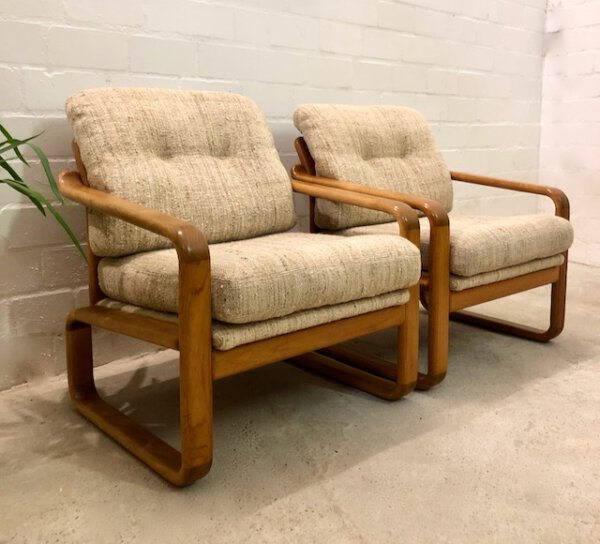 Vintage Teakholz-Garnitur HS Design, Danish 1970er, Teak, helle Bezüge, Wollbezug, Mid Century, 1960, Vintage Möbel, Made in Denmark, Danish Design