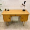 true Vintage Schreibtisch, helles Holz, 1960, Mid Century, Rüster, Furnier, verschließbar, Schublade, klein kompakt, 1970, Sekretär