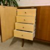 Mid Century Sideboard, Nussbaumholz 1970's, true Vintage, schlicht, zeitlos, grifflos, GE-EL Möbel, Maserung, Schubladen, Designklassiker, lang, groß, 1960's, Anrichte, Kommode, Credenzia
