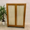 true Vintage Kleiderschrank, Mid Century 1950's, Vorhänge, hell, Rüster, Ulme, Highboard, Dielen Schrank, Flurschrank, Glasscheiben, verschließbar, Designklassiker, 1960, 1970, Schrank