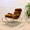 Vintage Schaukelstuhl, 1970's verchromt, braun, orange, gepolsterte Armlehnen, gepolstert, Mid Century, Vintage, Sessel, Clubsessel, Designklassiker