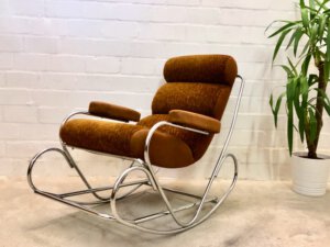 Vintage Schaukelstuhl, 1970's verchromt, braun, orange, gepolsterte Armlehnen, gepolstert, Mid Century, Vintage, Sessel, Clubsessel, Designklassiker