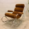 Vintage Schaukelstuhl, 1970's verchromt, braun, orange, gepolsterte Armlehnen, gepolstert, Mid Century, Vintage, Sessel, Clubsessel, Designklassiker
