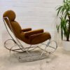 Vintage Schaukelstuhl, 1970's verchromt, braun, orange, gepolsterte Armlehnen, gepolstert, Mid Century, Vintage, Sessel, Clubsessel, Designklassiker