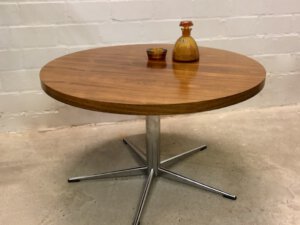 Palisander Coffeetable, rund, Theobald, verchromt, Metall, Untergestell, 1960's, Mid Century, Vintage, Couchtisch, 1970's, Industrial, Loft