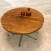 Palisander Coffeetable, rund, Theobald, verchromt, Metall, Untergestell, 1960's, Mid Century, Vintage, Couchtisch, 1970's, Industrial, Loft