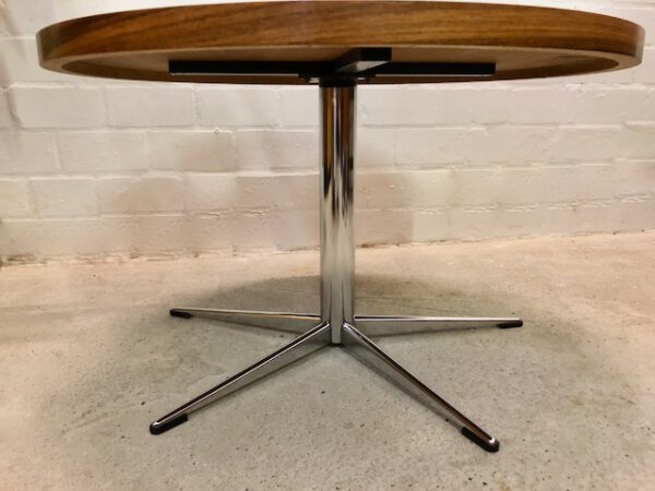 Palisander Coffeetable, rund, Theobald, verchromt, Metall, Untergestell, 1960's, Mid Century, Vintage, Couchtisch, 1970's, Industrial, Loft