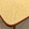 Mid Century Coffeetable, Nierentisch, 1950's, Resopal, Musterung, Nierentisch, Vintage, Beistelltisch, Couchtisch, konische Beine, braun, gelb, Holz, Kunststoff