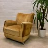 Vintage Lounge Sessel, gelb, 1960's, Velours, Clubsessel, auf Rollen, gold, Patina, 1970, Designklassiker, Mid Century Sessel