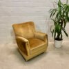 Vintage Lounge Sessel, gelb, 1960's, Velours, Clubsessel, auf Rollen, gold, Patina, 1970, Designklassiker, Mid Century Sessel