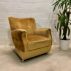 Vintage Lounge Sessel, gelb, 1960's, Velours, Clubsessel, auf Rollen, gold, Patina, 1970, Designklassiker, Mid Century Sessel