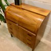 Runddeckel Sekretär, 1960's, Mid Century, Danish Design, Nussbaum, Vintage, verschließbar, Schubladen, runde Grifflöcher, ausziehbare Arbeitsplatte, trapezförmige Füße, Maserung, Schreibtisch, 1970's