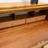 Runddeckel Sekretär, 1960's, Mid Century, Danish Design, Nussbaum, Vintage, verschließbar, Schubladen, runde Grifflöcher, ausziehbare Arbeitsplatte, trapezförmige Füße, Maserung, Schreibtisch, 1970's