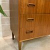 Runddeckel Sekretär, 1960's, Mid Century, Danish Design, Nussbaum, Vintage, verschließbar, Schubladen, runde Grifflöcher, ausziehbare Arbeitsplatte, trapezförmige Füße, Maserung, Schreibtisch, 1970's