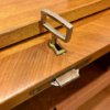 Runddeckel Sekretär, 1960's, Mid Century, Danish Design, Nussbaum, Vintage, verschließbar, Schubladen, runde Grifflöcher, ausziehbare Arbeitsplatte, trapezförmige Füße, Maserung, Schreibtisch, 1970's