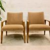 Mid Century Armchair, Vintage Sessel, 1960's, hellbraun, gold, Samt, Easy Chair, Armlehnenstuhl, 1970's, gepolstert, Designklassiker, Mid Century Modern, gemustert, Muster, helles Holz, Wartesessel, Lounge Chair