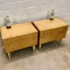 Vintage Nachtschränke, hell, 1960's, Schellack, Mid Century, Rüster, Klappe, Schublade, Glasauflage, Design, Mid Century Modern, Vintage Furniture
