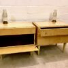 Vintage Nachtschränke, hell, 1960's, Schellack, Mid Century, Rüster, Klappe, Schublade, Glasauflage, Design, Mid Century Modern, Vintage Furniture