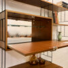 Vintage WHB "String-Regal" mit Minibar, mit Schubladen, Mid Century, Teakholz, WHB, String, Teakholz, 1960's, Barfach, Bücherregal, Designklassiker, Leiter-Regal, 1970's